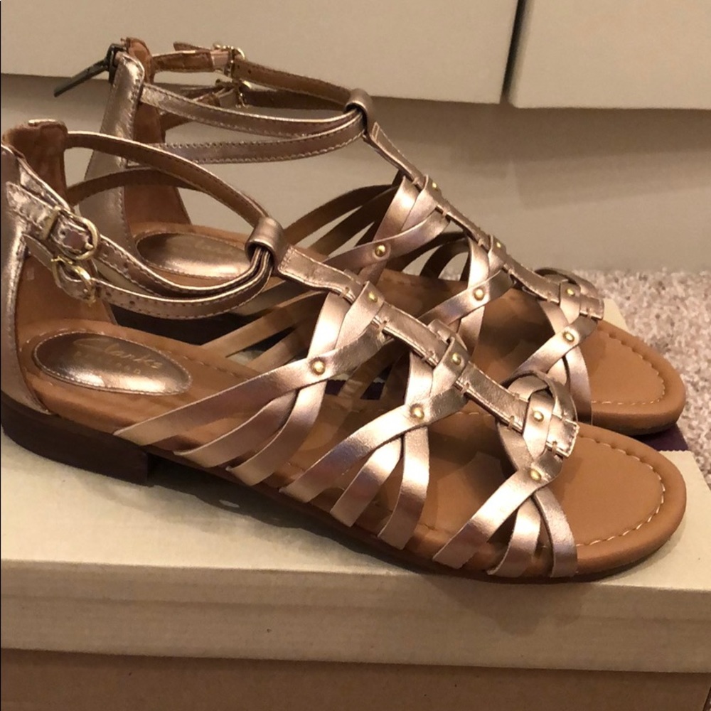 Clark’s gold gladiator sandals new in box